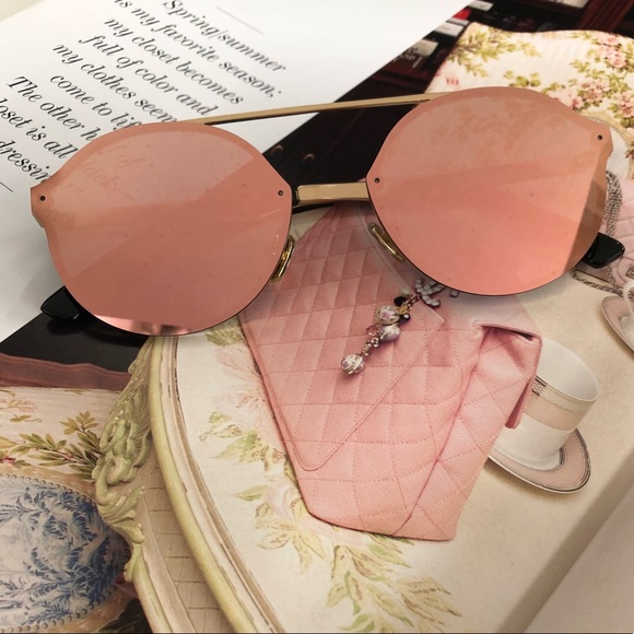 BRICKELL - Pink RIMLESS ROUND MIRRORED SUNGLASSES - Picture 4 of 8